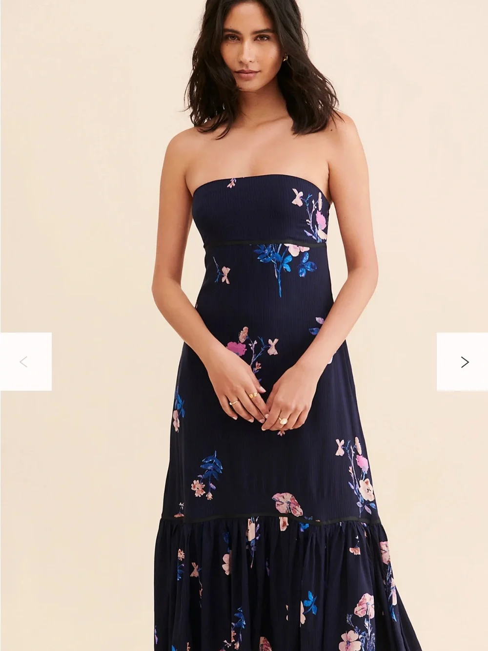 Free People Rosie Posie Navy Floral Strapless Midi Dress Large